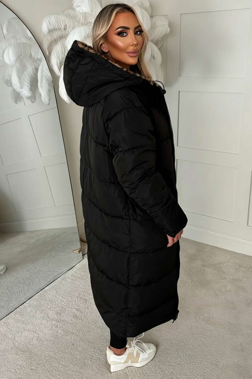 Double Trouble Leopard Reversible Borg Padded Puffer Coat