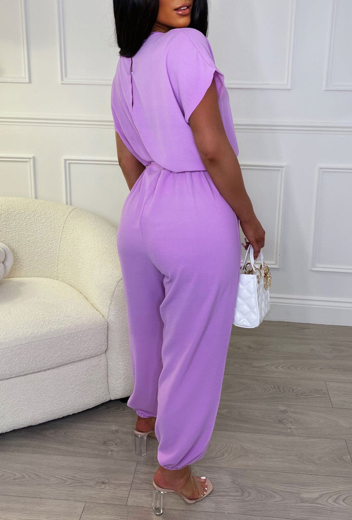 Everyday Elegance Lilac Elasticated Hem Belted Jumpsuit | Pink Boutique ...