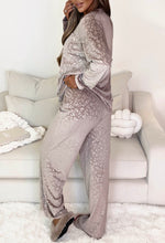 Cosy Mood Taupe Ultra Soft Velvet Leopard Print Button Up Pyjama Set