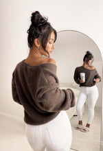 Opulence Chic Brown Chocolate Mohair Knitted V-Neck Jumper