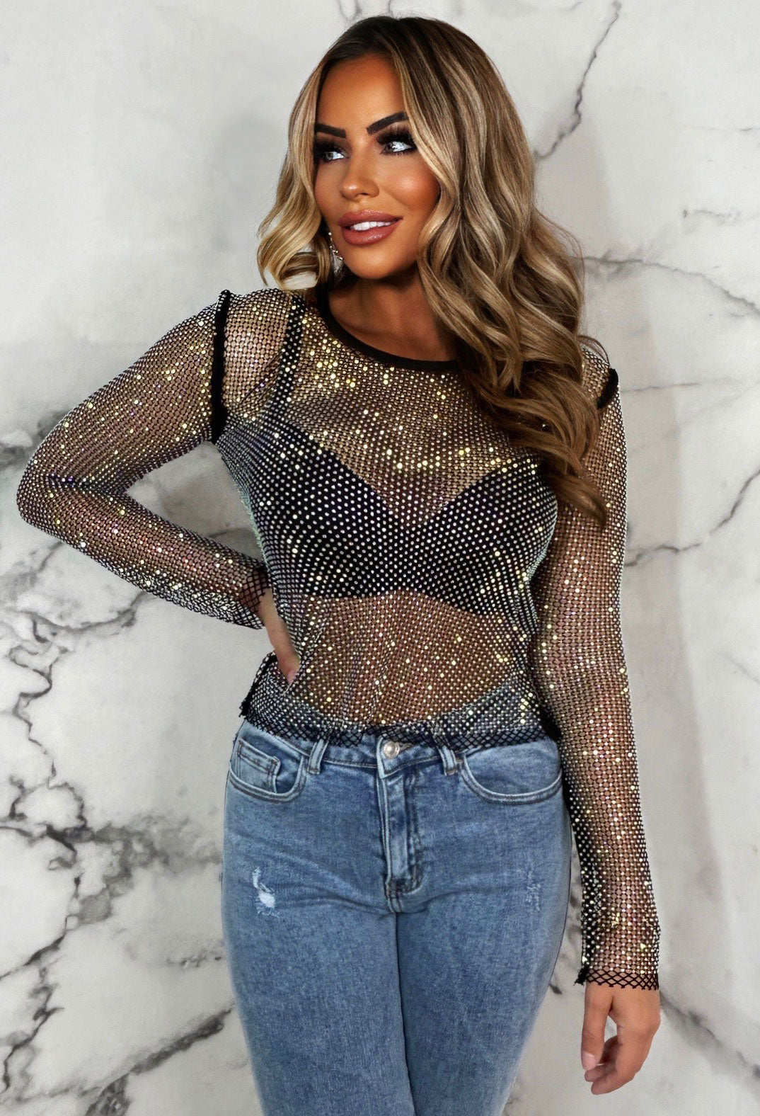 Flawless Diamond Diamante Long Sleeve Top