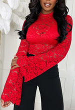 Delicate Dream Red Flare Sleeve Lace Top