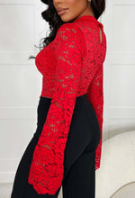 Delicate Dream Red Flare Sleeve Lace Top