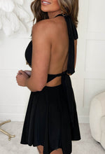 Girly Glamour Black Halterneck Backless Skater Skirt Mini Dress