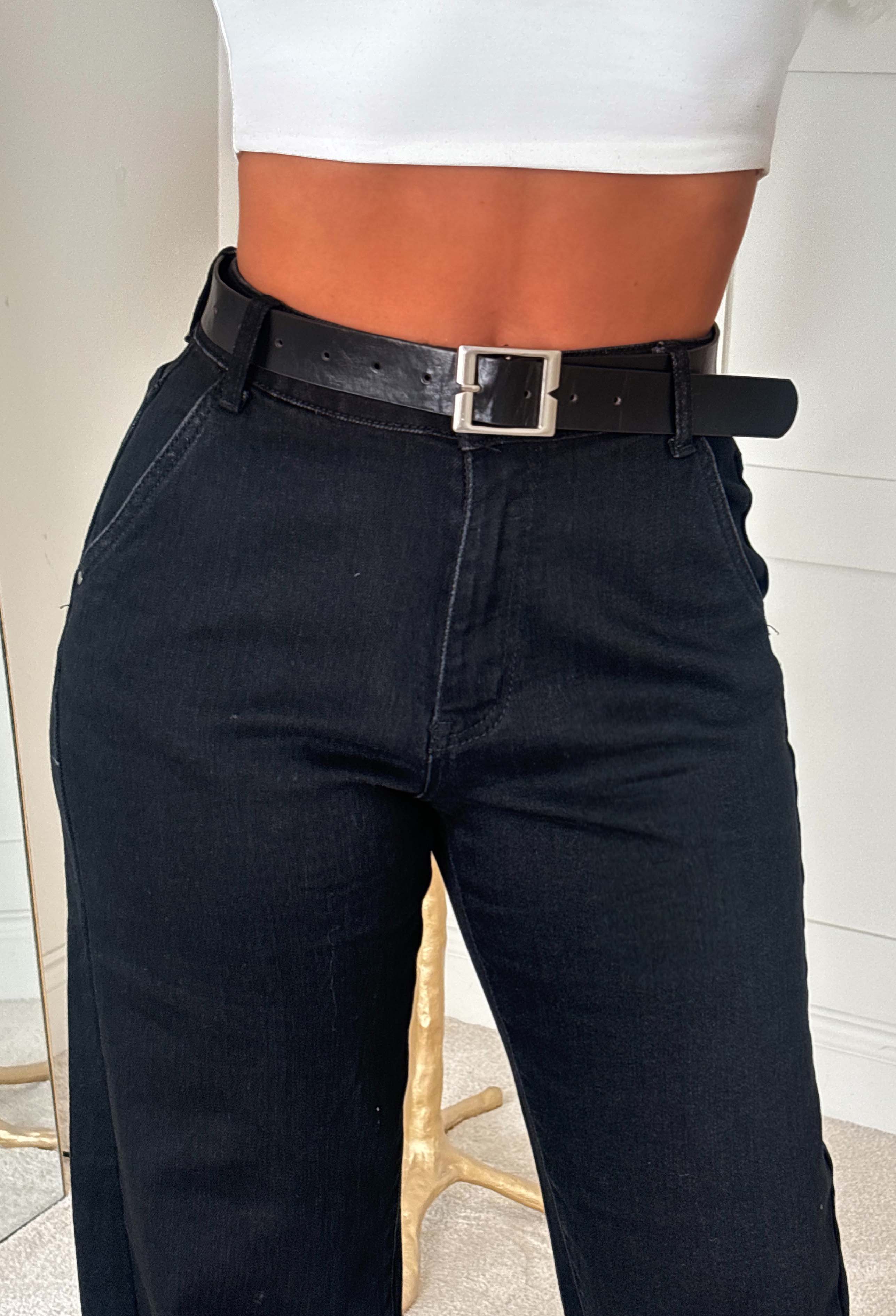 Romalli Black Stretch Denim Barrel Jeans