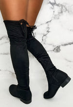 More About Me Black Stretch Suede Over The Knee Boots