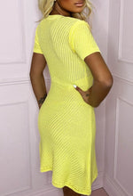 Call Me Mademoiselle Lemon Knitted Tweed Diamante Button Mini Dress