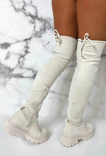 Cream Dream Cream Faux Suede Flat Over The Knee Boots Limited Edition