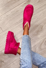 Chill Glam Hot Pink Fleece Lined Platform Faux Suede Boots