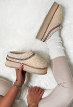 In Her Dreams Cream Teddy Low Rise Flatform Slip On Boots