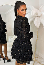 Attracted To Me Black Stretch Waist Ruffle Skirt Glitter Leopard Print Mini Dress Limited Edition