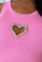 Steal Your Heart Pink Diamante Heart Cut Out Ribbed Knitted Racer Dress