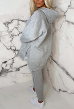Living The Life Grey Marl Oversized Hoodie With Ribbed Legging Two Piece Loungewear Set