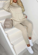 Living The Life Cream Oversized Hood With Ribbed Leggings Two Piece Loungewear Set