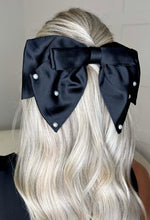 Silk Dreams Black Pearl Embellished Satin Bow Hair Clip