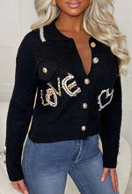 Blissful Blossom Black Love Embroidered Button Collar Cardigan