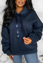 Lounging Around Navy Ruched Sleeve Hooded Sweatshirt