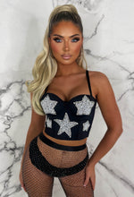 Stars In Her Eyes Black Star Pearl Embellished Bodice Top Limited Edition