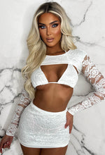 Lacy Desire White 3 Piece Stretch Lace Ruched Co-Ord Outfit Set