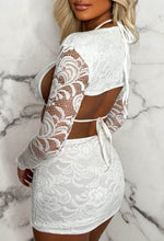 Lacy Desire White 3 Piece Stretch Lace Ruched Co-Ord Outfit Set