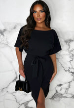 Came Here For Love Black Belted Wrap Front Midi Dress