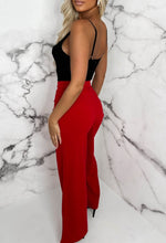 Chic Couture Red Belted Wide Leg Trousers