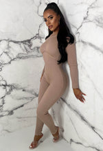 Cosy Illusion Taupe Knitted Rib Enhancing Zip Back Jumpsuit Limited Edition
