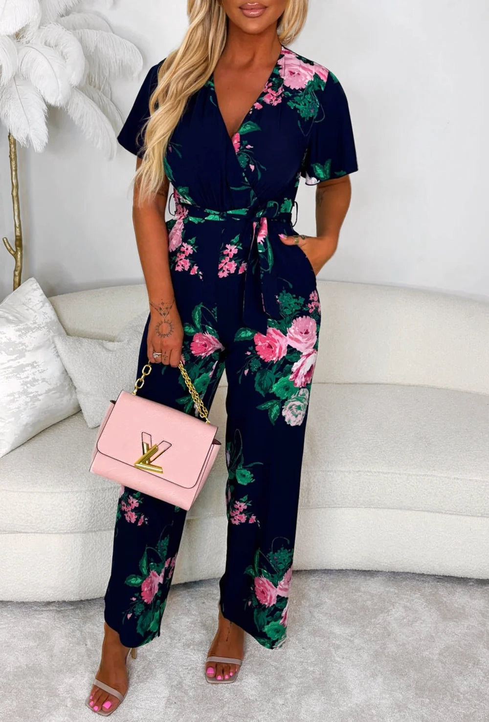 Rose Navy Tie Jumpsuit
