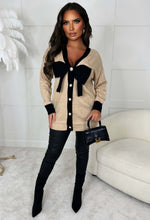 Girl Material Camel Bow Button Cardigan
