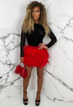 Femme Attire Red Feather Elasticated Skirt