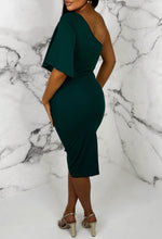 Dream Of Romance Green One Shoulder Ruched Detail Midi Dress