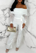 Heavenly Chic White Bardot Belted Flared Jumpsuit