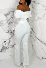 Heavenly Chic White Bardot Belted Flared Jumpsuit