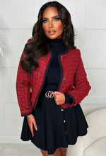 Everyday Glamour Red Tweed Collarless Cropped Jacket