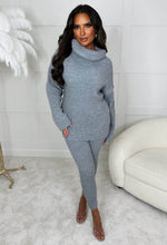 Roll Into Love Grey Chunky Ribbed Roll Neck Knitted Loungewear Co Ord Set