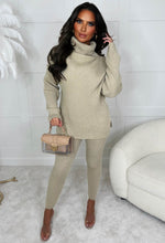 Roll Into Love Beige Chunky Ribbed Roll Neck Knitted Loungewear Co Ord Set