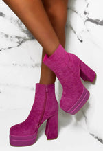 Crushing Hot Pink Faux Suede Platform Block Heel Boots Limited Edition
