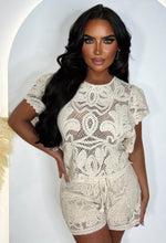 Crochet Fantasy Beige Crochet Top and Short Co-Ord Outfit Set