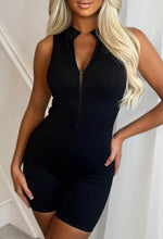 Let's Play Black Sleeveless Zip Front Athleisure Playsuit