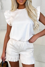 Easy To Love Beige Ruffle Shoulder And Short Set