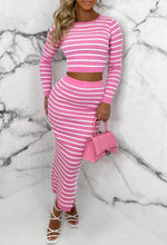 Stripe Sensation Pink Striped Long Sleeve Knitted Midi Skirt Co-Ord Set