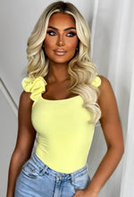 Got Me Obsessed Yellow Ruffle Shoulder Stretch Bodysuit