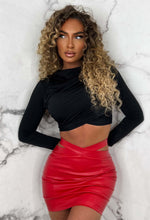 Alluring Chic Red Cut Away Faux Leather Skirt