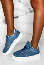 Crystal Couture Mid Blue Denim Diamante Embellished Trainers Limited Edition