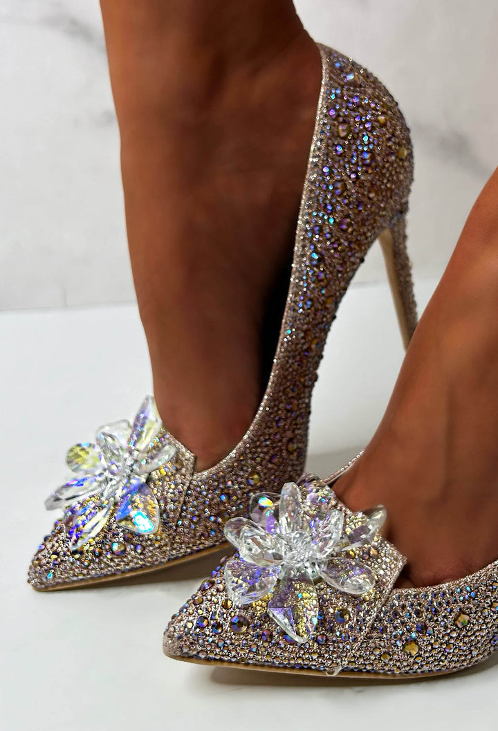 BADGLEY MISCHKA Josie Silver Diamond Drill Peep Toe Pumps Shoes 7.5 M | eBay