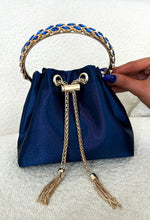 Elegant Charm Navy Satin Diamante Embellished Handle Bag