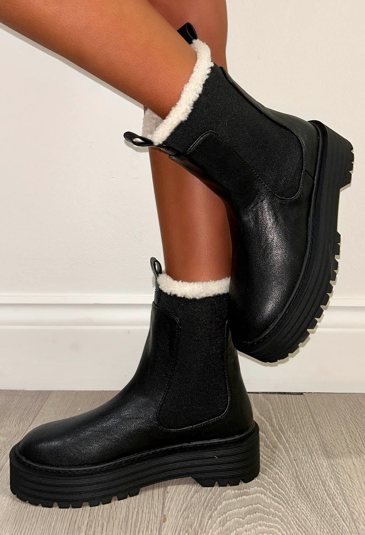 I'm Your Girl Black Fleece Lined Chelsea Boots