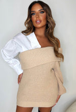 Cosy But Cute Stone Shirt Sleeve Knitted Jumper Dress