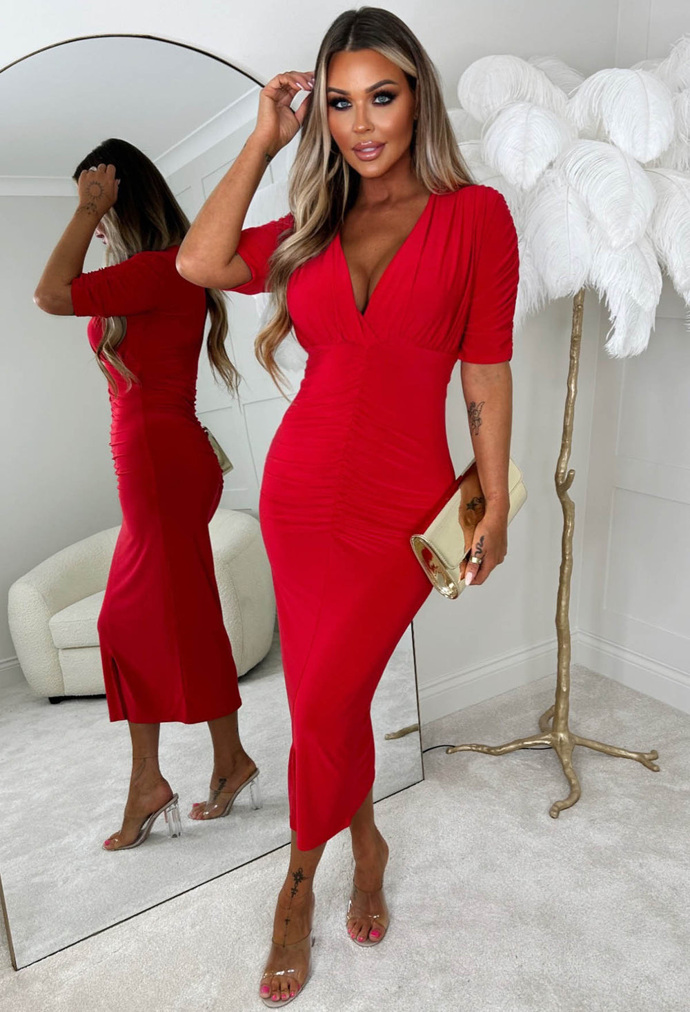 Womens Skims red Ribbed Soft Lounge Slip Dress