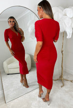 Love Me Always Red Soft Touch Ruched Stretch Midi Dress